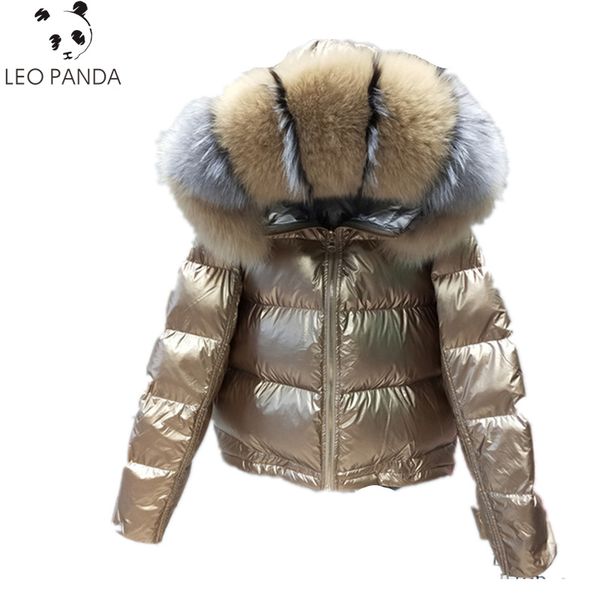 

2018 winter women's white duck down jacket female superior quality large real fur hooded parka warm winter jacket pink gold, Black
