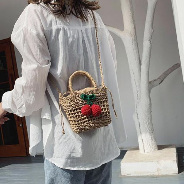 

designer luxury handbags purses cherry straw bags girls lovely seaside holiday beach bag shoulder bag