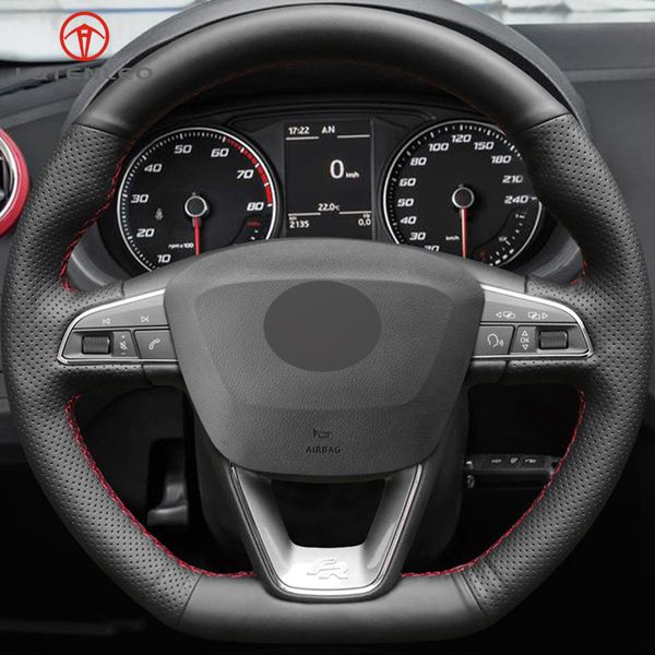 Lqtenleo Black Artificial Leather Car Steering Wheel Cover For Seat Leon Cupra St Ateca Fr Sport Grip Covers Sports