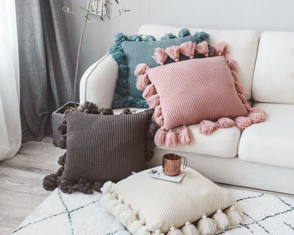 

однотонная подушка с бахромой nordic шерстяная креативная домашняя диванная подушка