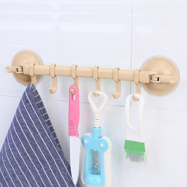 

new fashion wall-mounted vacuum cup holder 6 hook towel rack bathroom kitchen rack suction cup kitchen bathroom sale