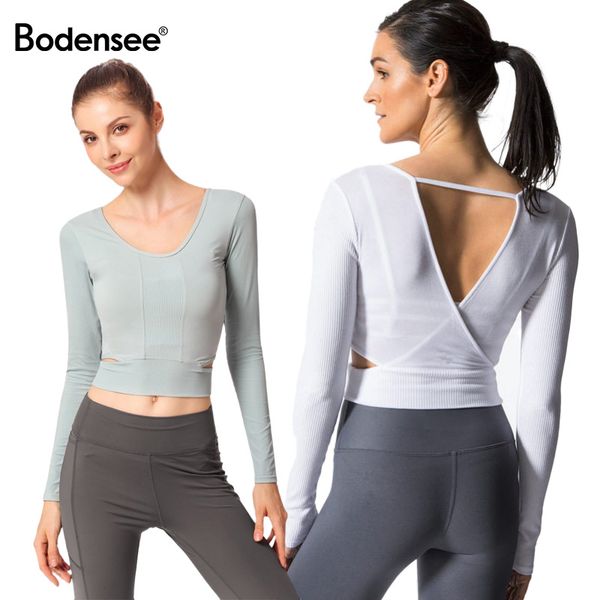 

длинные рукава бесшовные gym crop top йога рубашки женщин фитнес одежда спорт фуфайки обучение бег тис топы тренировки рубашка, White;red