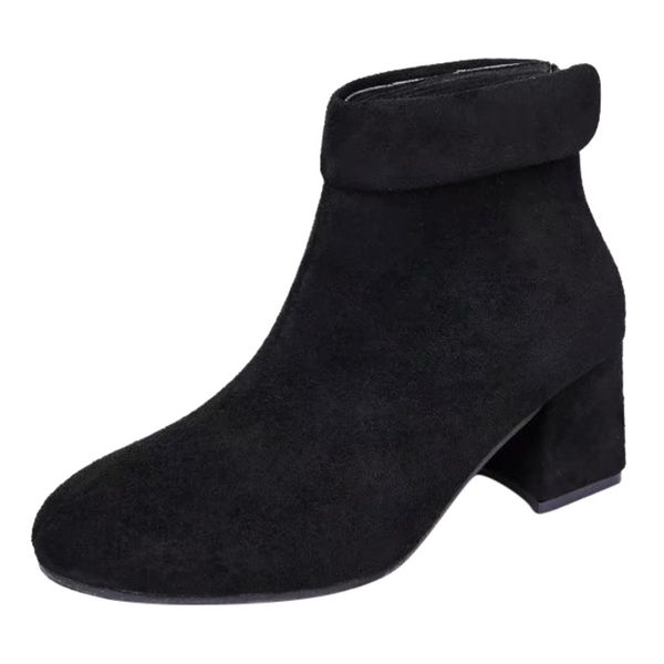 

sagace fashion women's boots women casual high heels square heels shoes female zipper short ankle boots for women shoes new, Black