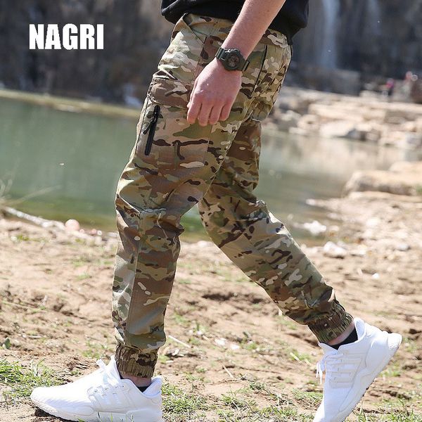 

cargo camouflage pants men fashion hip hop streetwear multi-pocket casual jogger locomotive pants tactical trousers men, Black