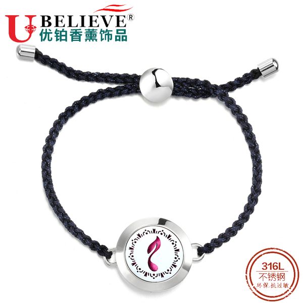 

fashion handmade weave braided string rope bracelets for women vintage essential oil diffuser bangles stainless steel bracelets, Black