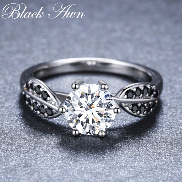 

2019 new romantic 925 sterling silver fine jewelry engagement black spinel flower engagement ring for women anillos mujer g080, Golden;silver