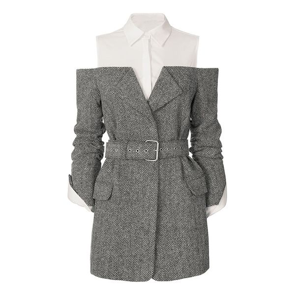 

siswomen casual coat 2018 new spring carnival long sleeve gray hidden button color block hollow belt pocket fashion overcoat, Tan;black