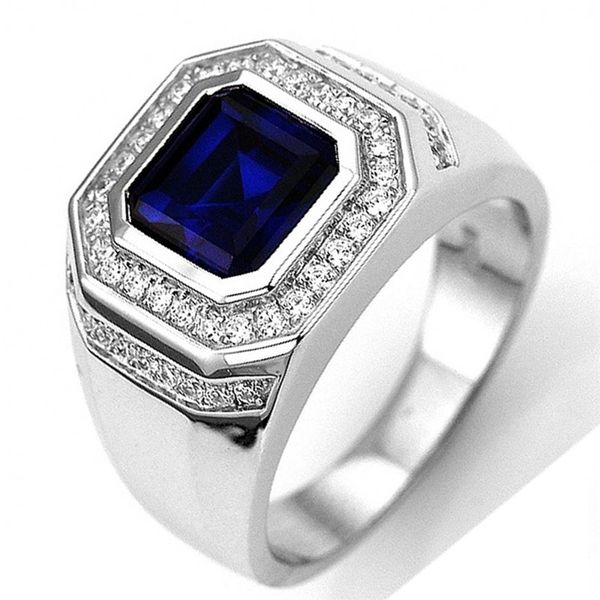

vintage luxury blue crystal zircon big men's inlaid zircon ring fashion jewelry rings valentines day male wedding rings, Slivery;golden