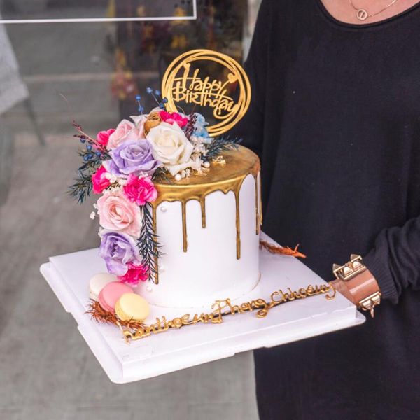 

tx classic acrylic plain simple gold mirror happy birthday birthdaycake er for birthday party decoration bithday gift