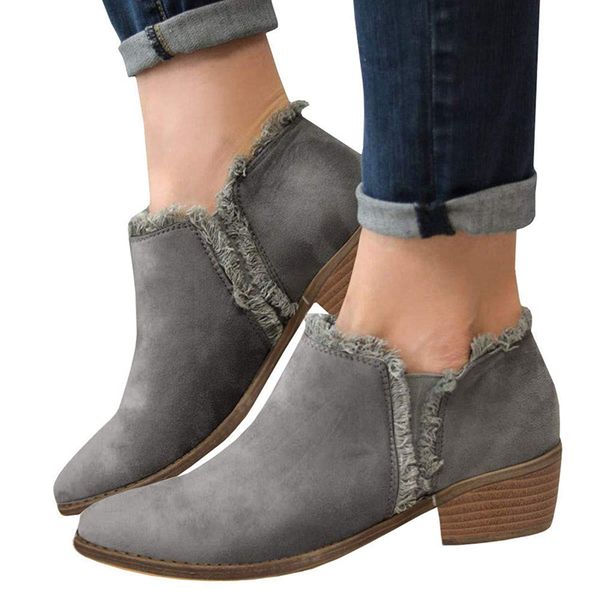 

sailing lu winter women ankle boots round toe solid shoes cotton fabric slip on square heel knight boots plus size 35-43 xwx7275, Black