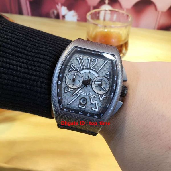 

watch new saratoge pxl miyota quartz chronograph mens watch 45 cc dt iron pxl silver grey dial leather&rubber strap gents sport watches, Slivery;brown