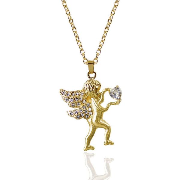 

ins creative simple gold girl stylish cupid heart shaped pendant necklace angel love chain choker collar necklace gift for lover, Silver