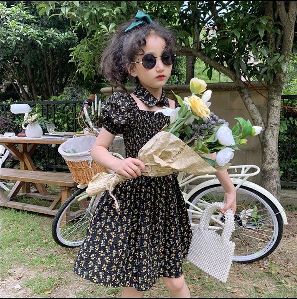 

2020 korea style girls floral dress fashion summer girls dresses 4-10 years f421, Red;yellow