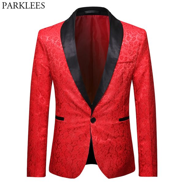 

men's paisley jacquard red suit jacket one button shawl lapel dress blazer men party wedding groom stage costume homme tuxedo, White;black