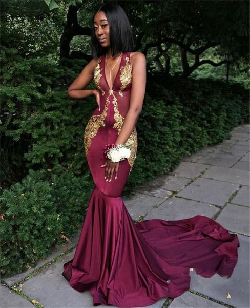 

burgundy deep v neck mermaid prom dresses african plus size evening gown black girl formal party dress