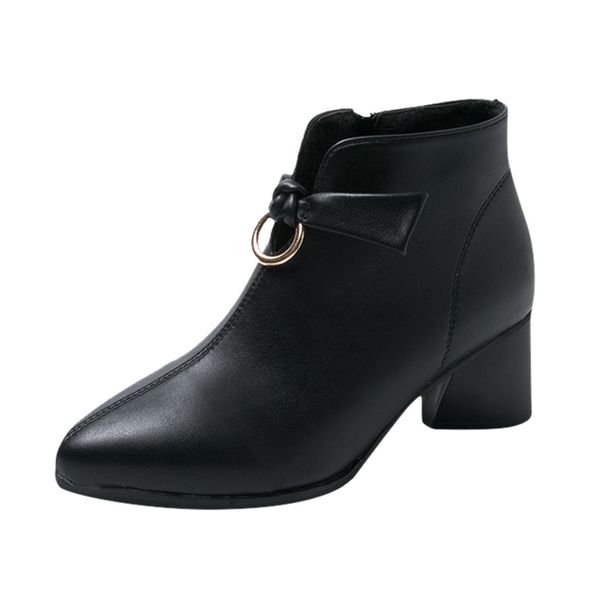 

patent leather boots new casual outdoor women boot high heels pu boots ankle shoe pointed, Black