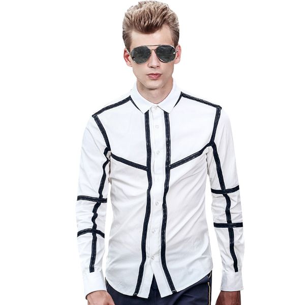 

fanzhuan new fashion casual male long-sleeve men's long sleeved shirt original design 713156 geometric personality, White;black