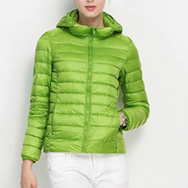 

winter women ultra light down jacket down hooded jackets short sleeve warm slim coat parka female solid portable outwear, Black