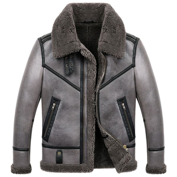 

mens sheepskin shearling coat b3 b6 mens sheepskin bomber jacket fur coat gray color, Black