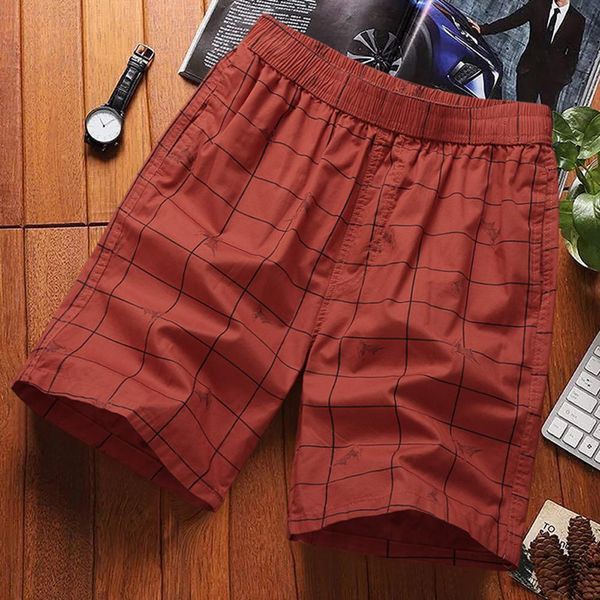 

2019 new men's shorts beach sports plaid printed quick-drying pocket breathable elastic drawstring casual cotton shorts pants