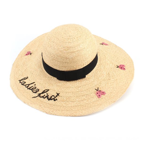 

handmade embroidery ladybug lafite embroidered straw hat women's sunscreen beach straw hat, Blue;gray