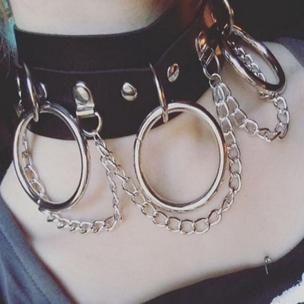 

leather choker collar for women gothic punk choker chain silver color harajuku collar chocker bandage festival jewelry, Golden;silver
