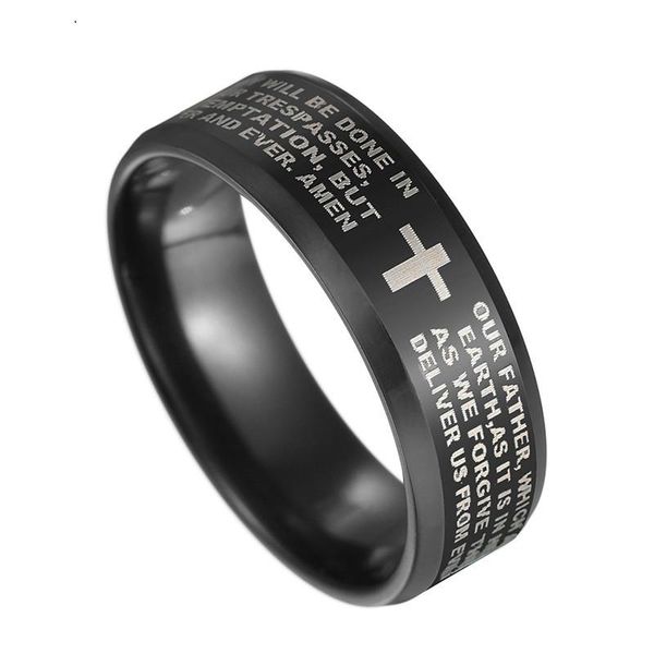 

8mm black cross bible stainless steel ring pet supplies home garden
