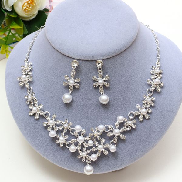 

imitation pearls bridal jewelry sets for women gold silver plated rhinestone necklace earring sets wedding jewelry
