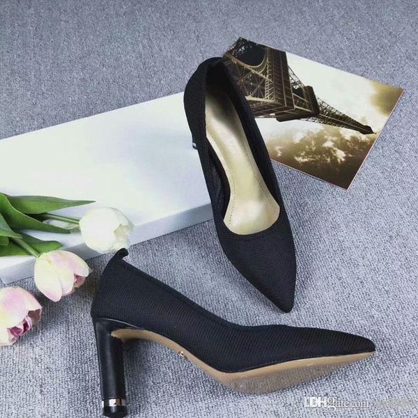 

2019 new women's high-heeled shoes leather making original box sending heel height: 8 cm cloth cover sho, Black