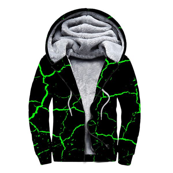 

fashion digital printed 3d sanitary apparel men's plus fleece zipper tide sanitary apparel, Black