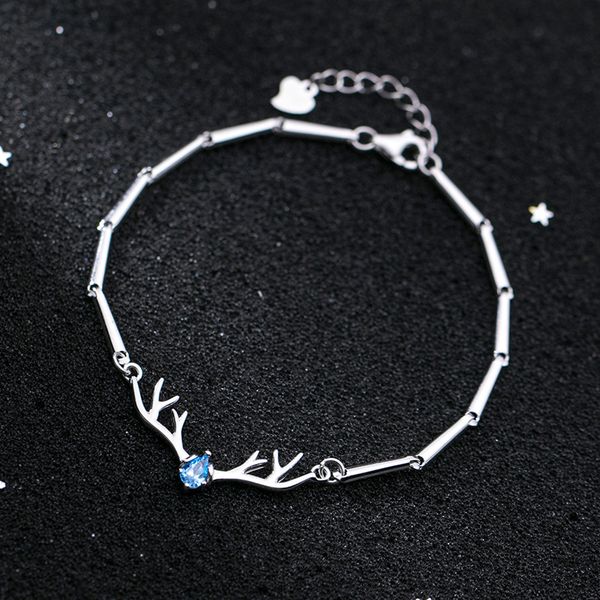 

925 sterling silver blue cubic zirconia crystal antlers shape bracelet for women lady daughter fashion jewelry, Golden;silver