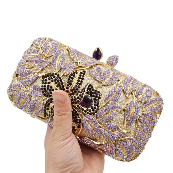 

crystal purse purple flower evening bags wedding purse sm28
