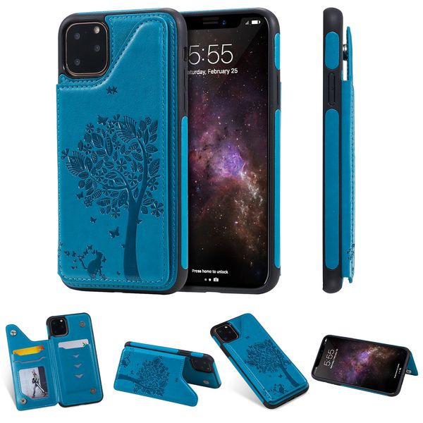 

leather wallet case for iphone 11 11 pro shockproof card slot kickstand emboss cat tree phone back cover for iphone 11 pro max