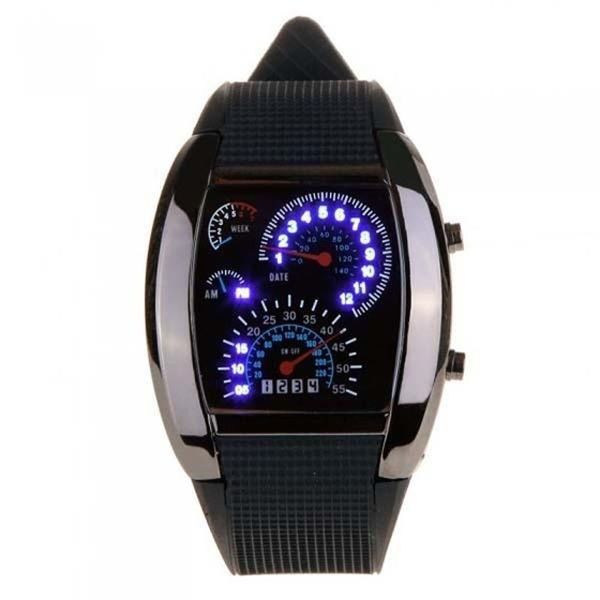 

new listing products led black watch for men silicone band led speedometer dashboard car wrist watches, Slivery;brown