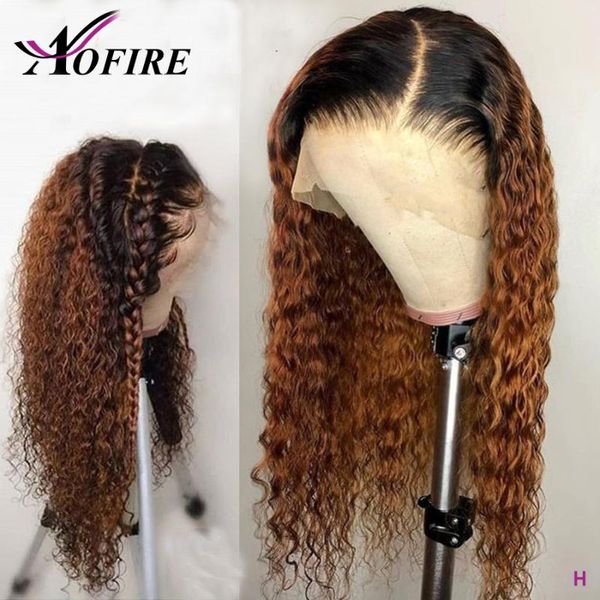 

1b/27# honey blonde ombre curly wig 13x6 lace front human hair wigs 150 density with baby hair brazilian remy pre plucked, Black;brown