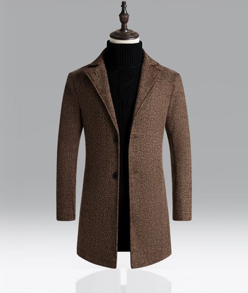 

autumn blends jacket mens long section large size 5xl slim woolen coat men winter lapel solid color casual retro trench coat, Black