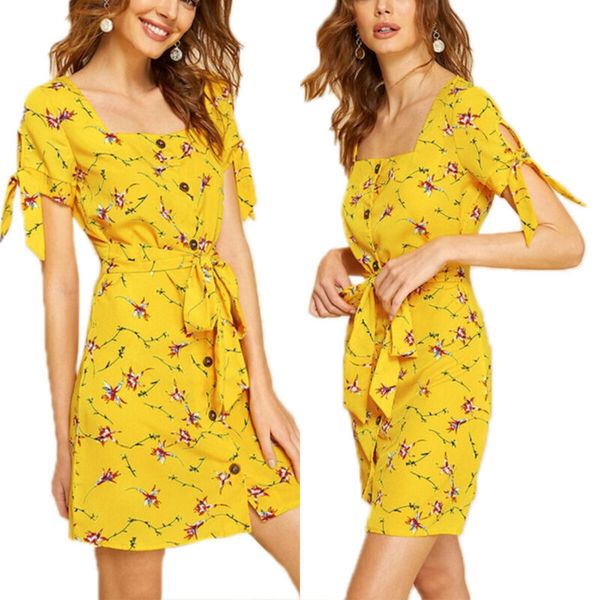 

womens boho floral short sleeve button t shirt dress lace up summer mini dresses, Black;gray
