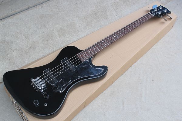 Werksgefertigte schwarze E-Bass-Gitarre mit Palisander-Griffbrett, schwarzes Schlagbrett, Chrom-Hardware, maßgeschneiderte Dienstleistungen