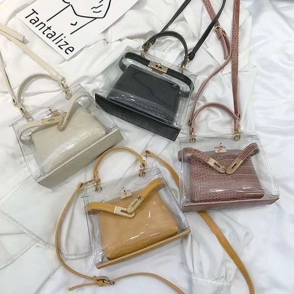 

clear transparent pvc designer bags 2pcs womens jelly composite bags purse solid color luxury handbags small tote shoulder t05