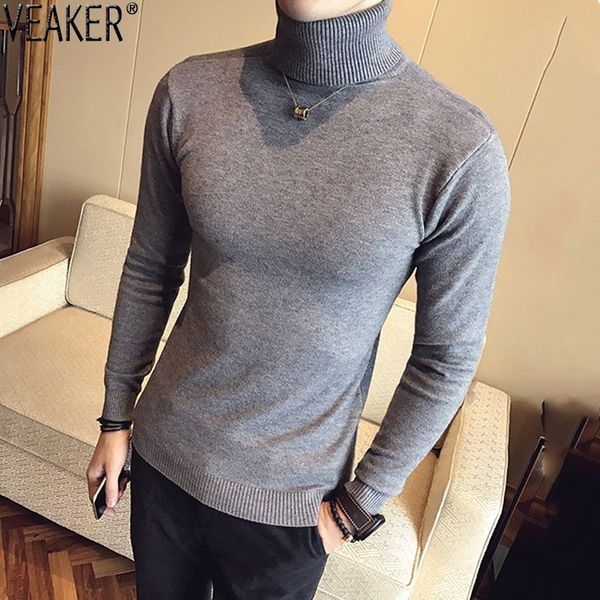 

2018 autumn new men's turtleneck sweaters male black gray slim fit knitted pullovers solid color casual sweaters knitwear, White;black