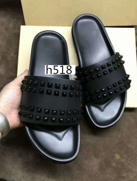 

donna studded flat slippers designer willow nails soft bottom rubber slippers men rivet junior spikes flat slipperswith boxs, Black