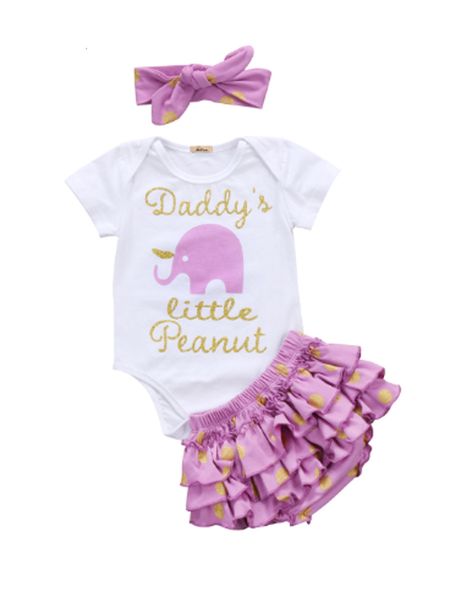 

retail kids outfits clothes girls 2019 girl 3pcs shorts set elephant romper+shorts+headbands baby tracksuit designer tracksuits suits sets, White