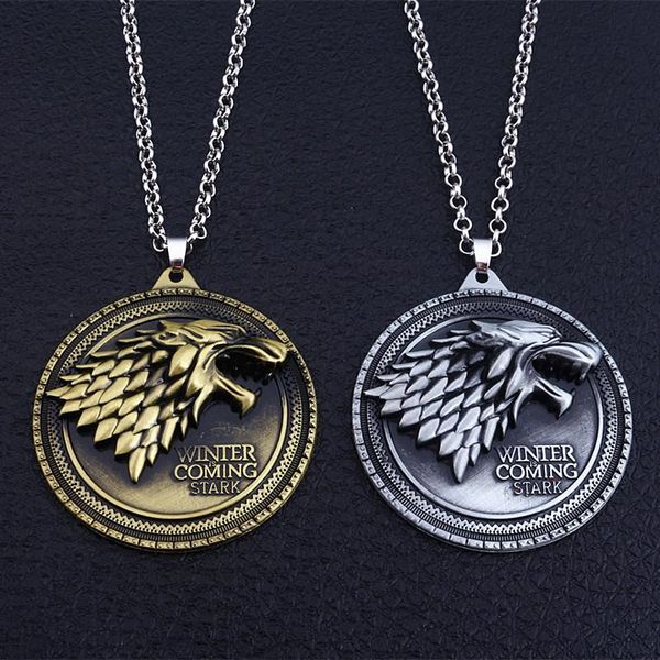 

game of thrones necklace house stark winter is coming metal family crest pendant jewelry souvenirs gift maxi wolf punk men, Silver