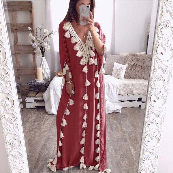 

arabic islamic dubai kaftan abaya middle eastern muslim kaftan moroccan dress indonesia turkey elegant casual robe femme, Red