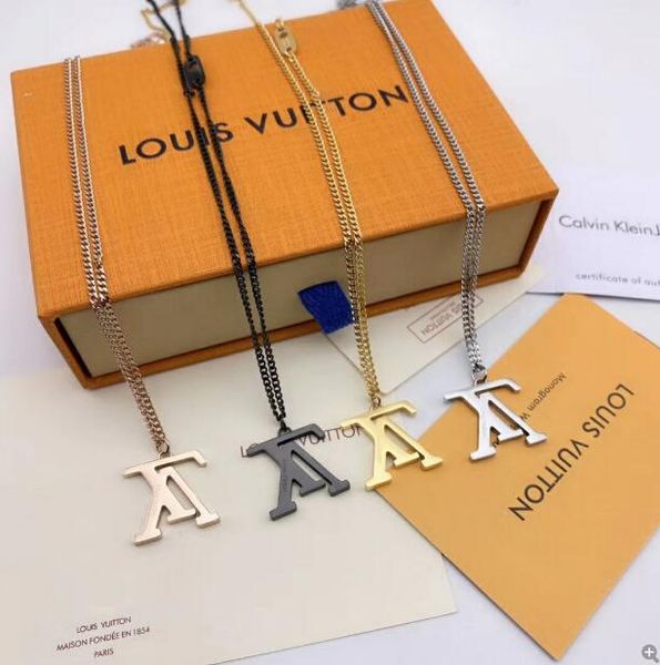 

couple necklace fashion luxury letter men's classic stainless steel mens chains 18k real gold plated vintage pendants necklaces with bo, Silver