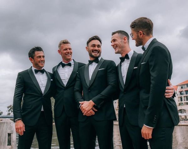 

handsome groomsmen shawl lapel groom tuxedos mens wedding dress man jacket blazer prom dinner 2 piece suit(jacket+pants+tie) 427, Black;gray