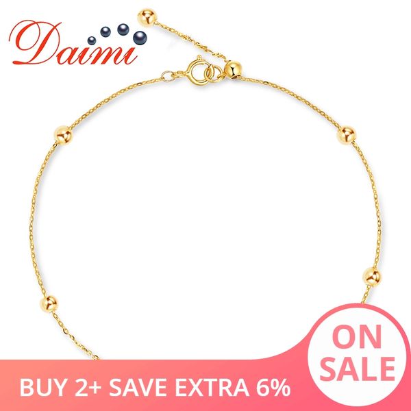 

daimi pure gold bracelet satellite chain 18k yellow gold beads chain adjustable 18cm bracelet jewelry gift, Golden;silver