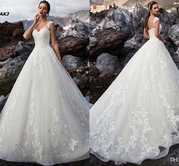 

модест линия свадебные платья 2020 кружева аппликации милая рукава cap кружева аппликация длина пола свадебное платье свадебные платья vesti, White