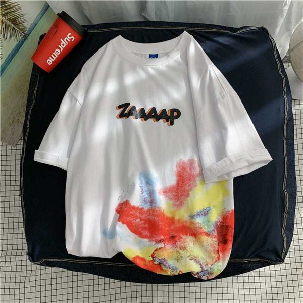 

летняя футболка мужская мода печатных повседневная хлопчатобумажная футболка мужчины уличная дикая свободная хип-хоп футболка с короткими ру, White;black