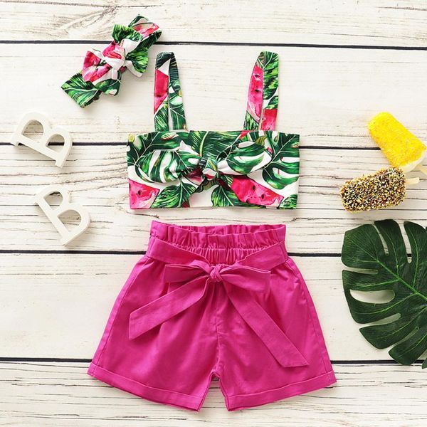 

summer toddler baby girls clothes watermelon print suspender vest +solid shorts outfits set girls clothes kids w10, White